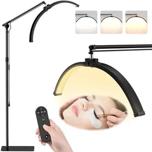 WELALO Half Moon Light, 3-Color Lash Light for Eyelash Tech, Foldable Dimmable Floor Lamp, 308 Led Beads Shadowless Half Moon Lamp with 360° Rotation for Beauty, Tattoo, Reading