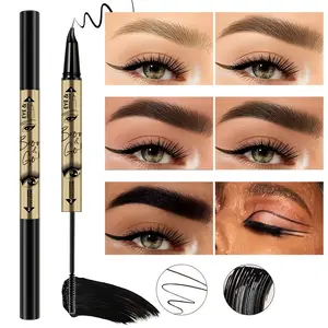 2-in-1 Waterproof Eyeliner Mascara, Dual-Ended Liquid Eyeliner Pen & Volumizing Lash Mascara, Smudge-Proof, Sweat-Proof, Long-Lasting Eye Makeup for Lengthening Curling Lashes & Precise Winged Liner
