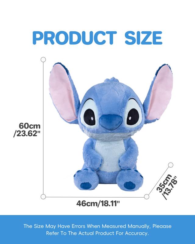 Disney Lilo & Stitch Collection 23.62" Stitch Plush Toy,Soft Huggable Stuffed Animal Cute Plush Toy, Gift for Kids and Disney Fans, Home Decoration,Holiday Gift Birthday Gift Women's Day gifts,Blue Stitch(1pc)