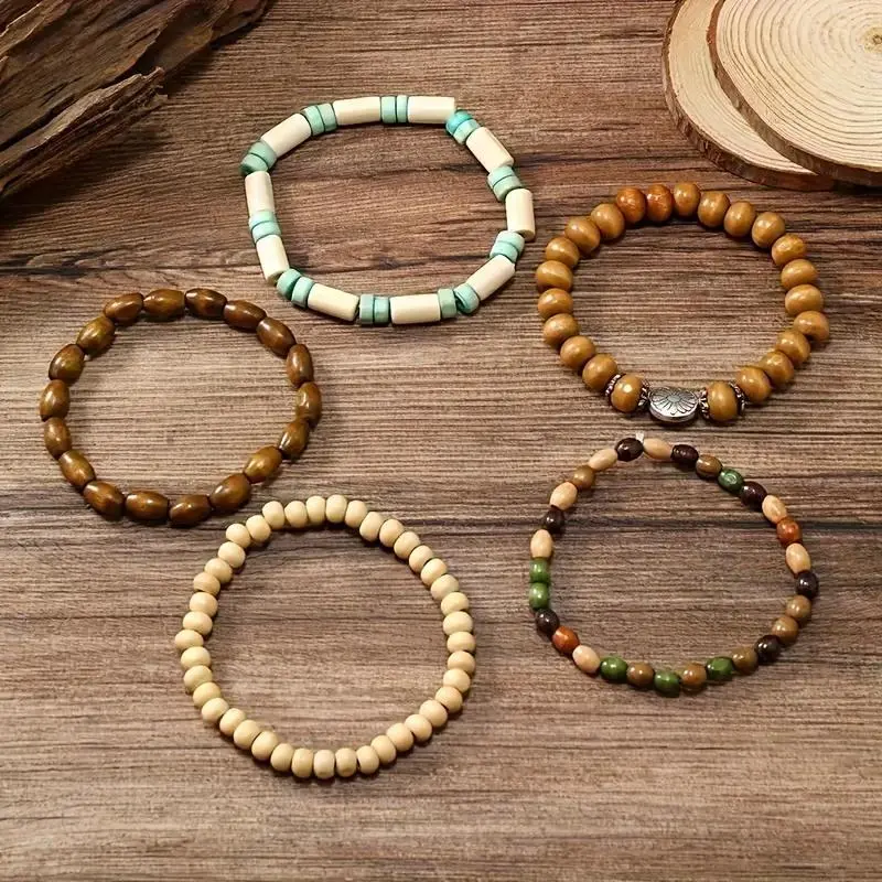 5pcs Bohemian Style Wooden Bead Bracelet Set - Multicolor, Elegant Alloy Accents, December Birthstone, Ideal Valentine's Day Gift & Year-Round Fashion Accessory fashionable matching dainty gold nurse appreciation gift hand bracelet men pulseras elegant 5pcs Bohemian Style Wooden Bead Bracelet Set - Multicolor, Elegant Alloy Accents, December Birthstone, Ideal Valentine's Day Gift & Year-Round Fashion Accessory fashionable matching dainty gold nurse appreciation gift hand bracelet men pulseras elegant