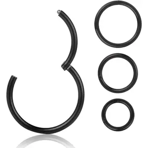 4 16G 18G 20G Surgical-Steel-Piercing-Ring-Nose-Rings-Hinged-Hoop-Earrings,6mm 8mm 10mm 12mm Seamless Stainless Steel Clicker Eyebrow Septum Piercing Hoop,Sliver Black Gold Rose Gold Rainbow Body  Set