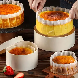 50pcs Basque Style Cake Paper Liners, Non-Folding 4/6 Inch Baking Sheets, Heat Resistant Parchment Paper with Oil-Proof Edges, Bakeware