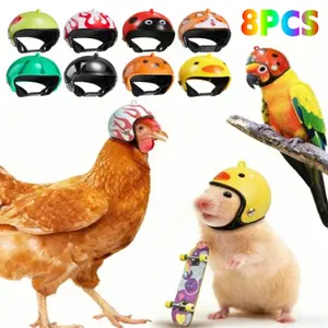 8 PCS Small Chicken Safety Helmets - Hard Hat Type Pet Headwear, Head Protection, Funny Costume Accessory for Chickens, Parrot (Home, Festive Party Supplies)