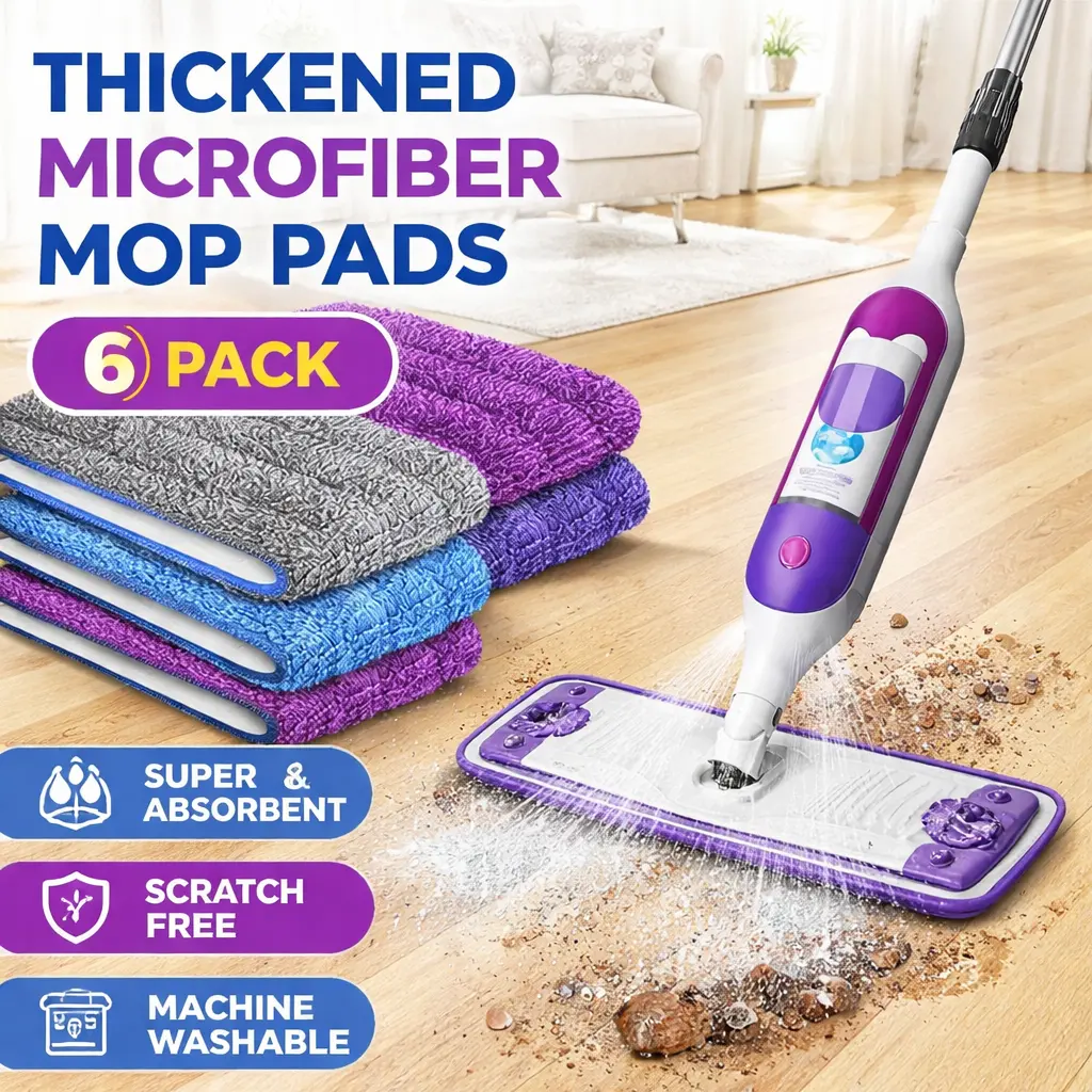 6pcs Reusable PowerMop Pad Set - Super Absorbent Microfiber Towel Mop Head Refills, Washable Wet Mop Pads for Hardwood Floors, Disposable-Style 6-Pack Kitchen Utensil Cleaning Tool - Mid Year Sale Deals, Six Packs