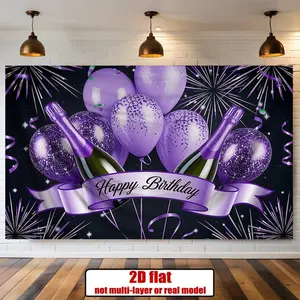 2D Flat, 2D flat banner, 1pc, Printing Sparkling Purple Birthday Background Decoration Background Photo Props, Polyester party Banner, Home , Room , Wall Decor, Party Background D