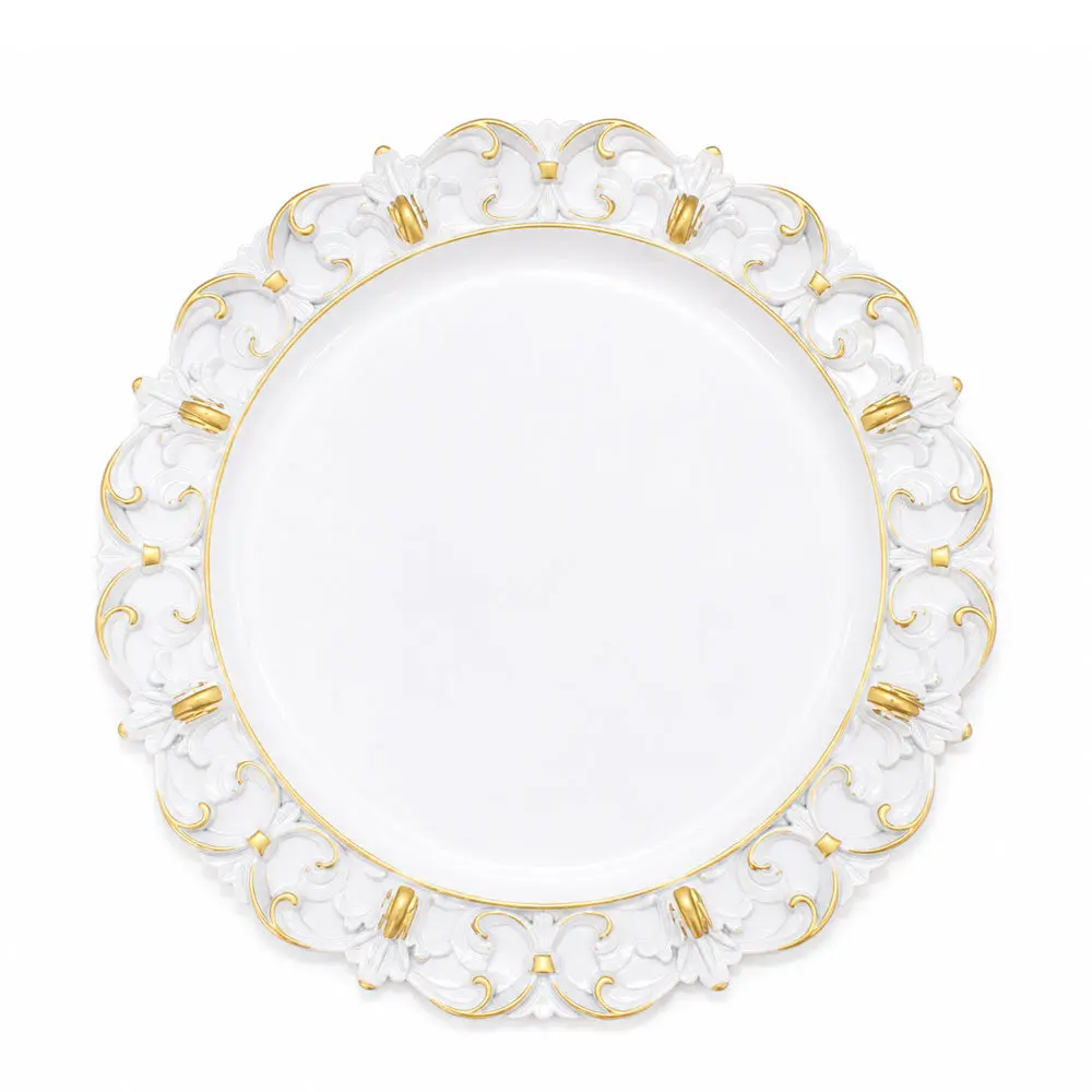 Gold Accent Ornamental Scrollwork Round Charger Plates, 4-Pk, for Table Setting