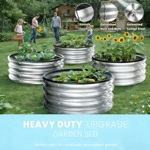 2pc Galvanized Raised 3×3×1ft Planter Boxes Outdoor with Easy Assembly, Round Garden Bed for Vegetables, Fruits, Flowers