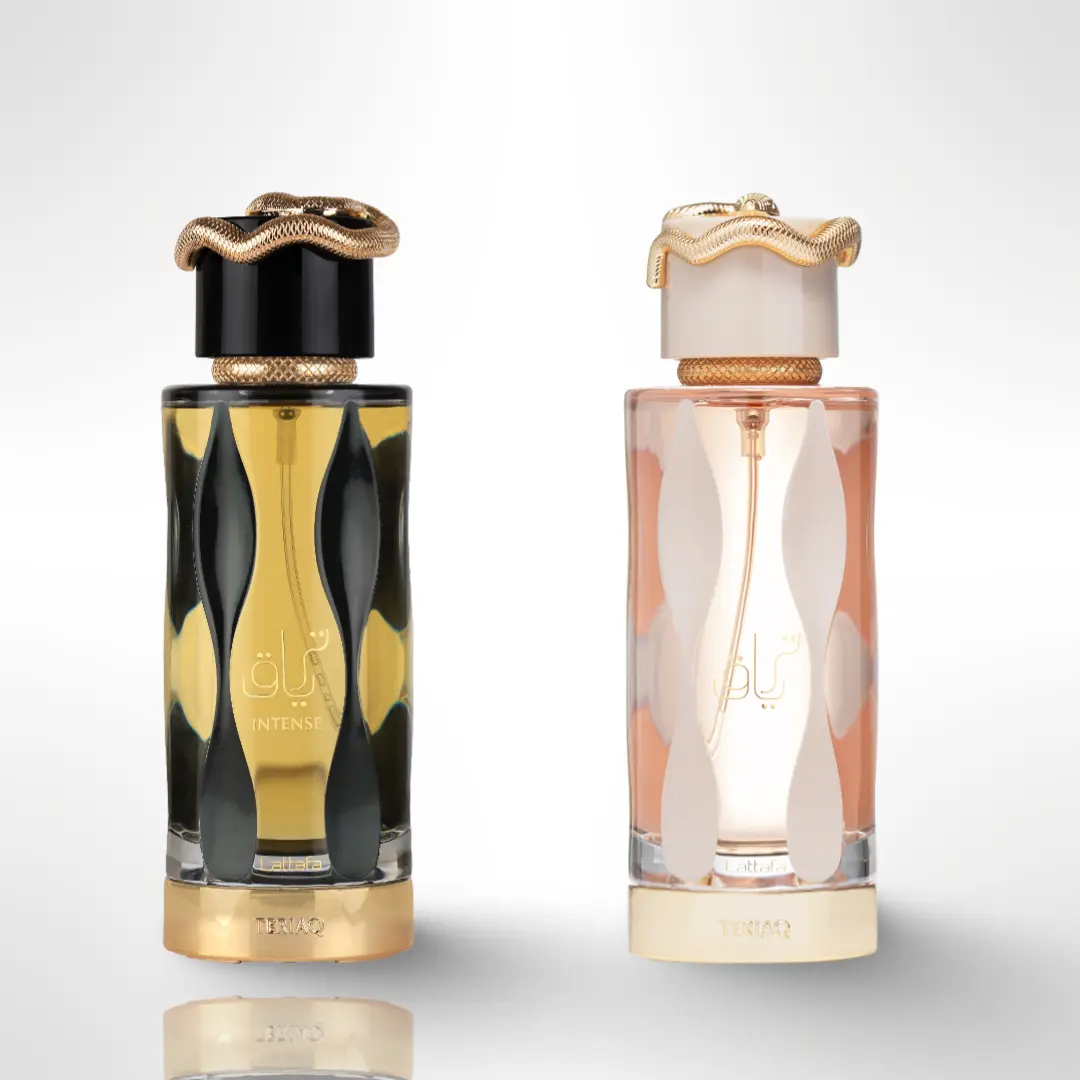 Lattafa Teriaq Intense Dual Fragrance Gift Bundle - 3.4oz (100ML) Alcohol-Based Long Lasting Fragrance, Gender-Neutral Concentrated Luxury-Inspired Set: Citrus Woody Musk & Floral Perfumes, Gender-Neutral Fragrance Sets