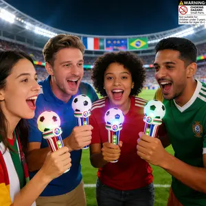 Light Up Football Soccer Megaphone Voice Recordable Microphone Toy for Kids and Sports Fans, Portable Stadium Noise Maker Horn with Cheering Sounds Whistle Echo Effect, Flashing Led Props for Watch Party Game Day, Includes DIY Country Flag Stickers Gifts