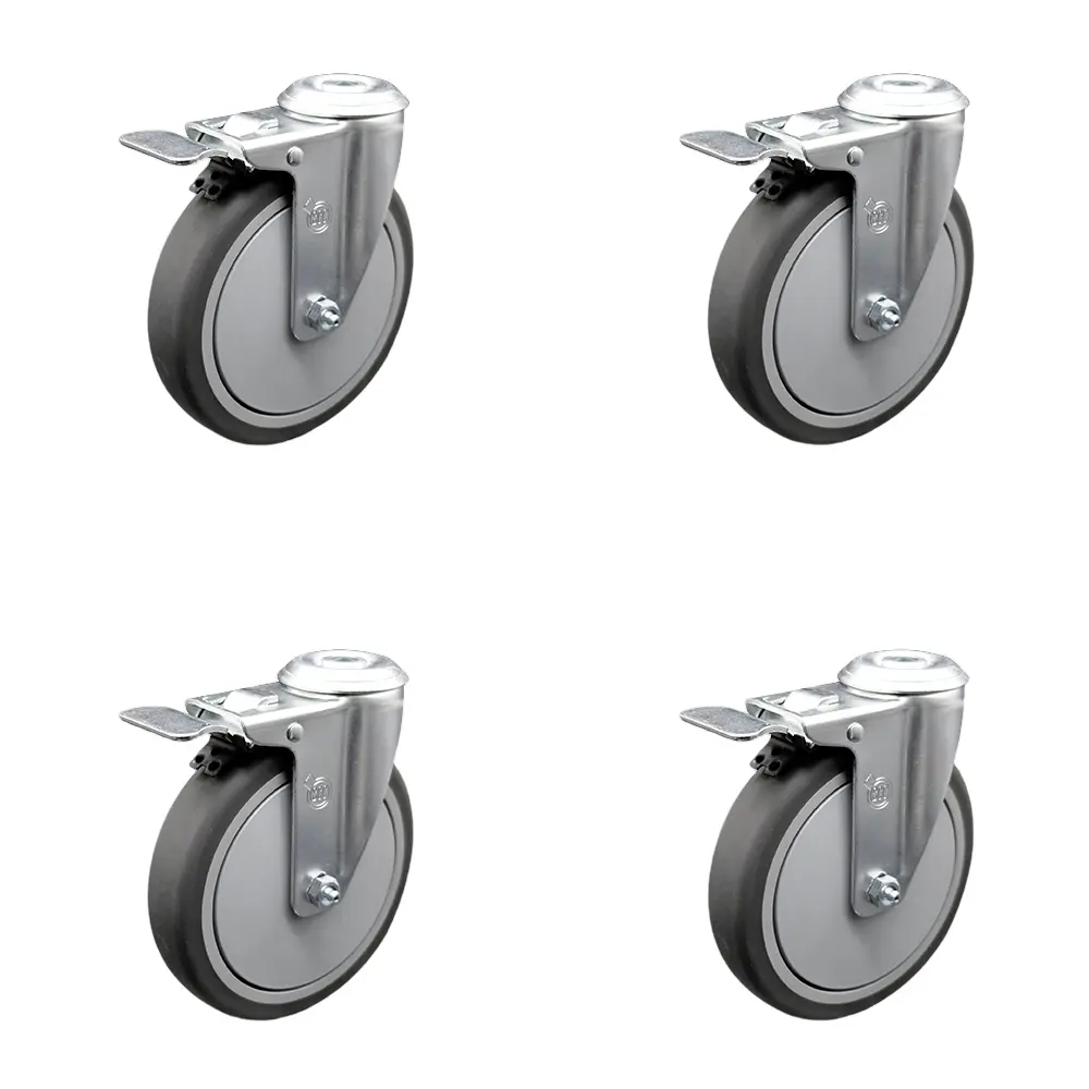 212 MAIN Lockable Swivel Bolt Hole Casters with Swivel Brake, 6x1.25in Gray Thermoplastic Rubber Total Lock (SCC-BHTTL20S614-TPRB-4) Set of 4 Lockable Wheels for Furniture Lift Mover, Shop Projects