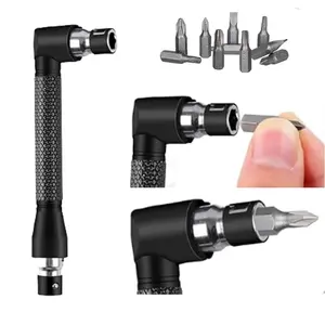 6-Piece Flexible Drill Bit Extension Set, Includes 3 Rotating Sockets, 2 Hex Shank 105 Degree Right Angle Bits, 90 Degree Bent Bit