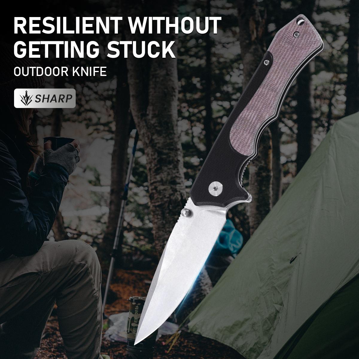 Stonewashed Stainless Steel Folding Knife, Must-Have Survival Gear for Outdoor Adventures