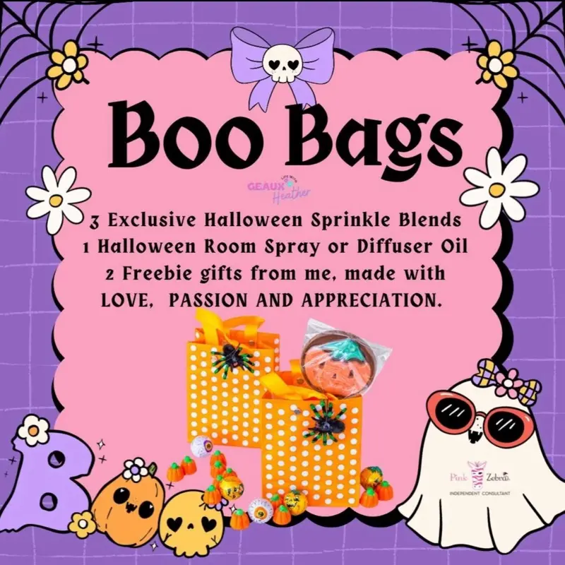 Boo bag bag includes 3 pink zebra soft soy wax blends and diffuser oil