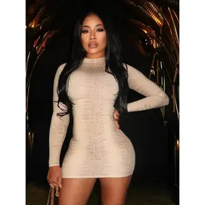 Women's Fashion Snake Print Elegant Long Sleeve Dress, Comfortable Casual Spring & Fall Wear, Perfect for Daily Use, Work, Vacation