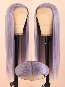 Light Purple 13x4 Lace Front Wig, Lavender Long Straight Synthetic Hair, Transparent HD Lace, No Glue, Natural Look, Halloween Cosplay Party