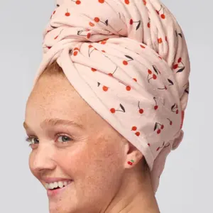 Cherry Print XL Hair Towel Wrap Quick Dry Microfiber Absorbent Gentle Friction-Free Stylish Design for Most Hair Types