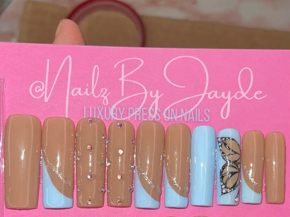 Baby Blue Butterfly Luxury Press on Nail set