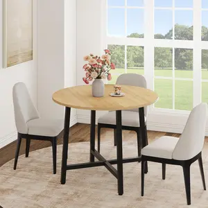 Garvee Small Round Dining Table for 4 People, 31.5 Inch Kitchen Table Ideal for Small Spaces, Modern Farmhouse Style with Water-Resistant Wood Surface and Sturdy Steel Frame, Perfect for Breakfast Nook in Natural Wood Finish