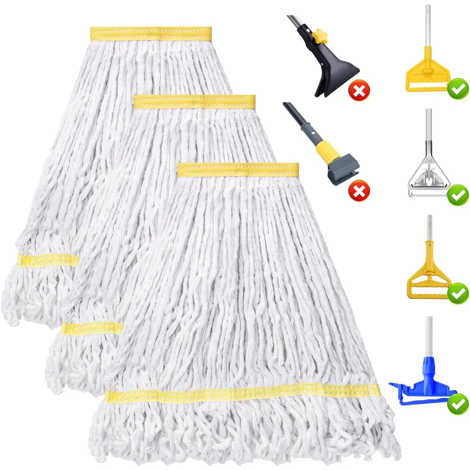 3 Pack Heavy Duty Commercial Mop  Replacement,Looped End String Cotton Mop Heads,Industrial Wet Mops Refill for Floor Cleaning