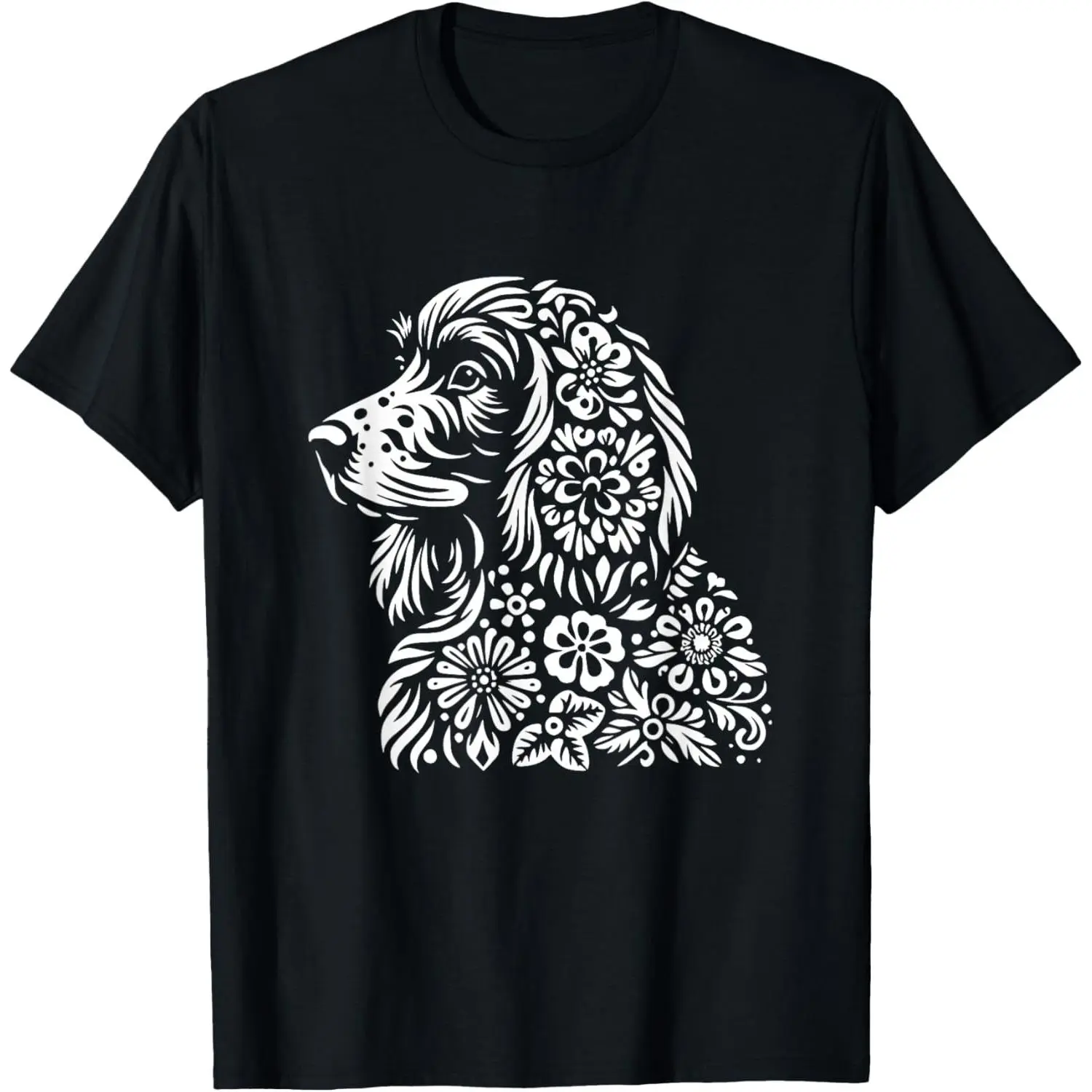 Women's 100% Cotton Distressed Vintage Short-Sleeve Round Neck T-Shirt, Casual Streetwear Everyday Top with Boykin Spaniel Dog & Floral Graphic Design, Shortsleeve, Tshirt