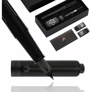 Luxury Matte Black Forest Fountain Pen Set,Titanium Black Extra Fine and Medium Nibs,Includes 2 Ink Converters,10 Ink Cartridges,15ml ink,  Case for Calligraphy (Extra Fine Nib)