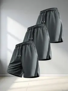 3-Pack Men's Side Panel Colorblock Split Shorts, Summer Quick-Dry Breathable Running Casual Five-Finger Beach Pants