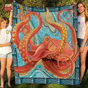 Octopus Fleece Blanket, Premium Sherpa Blanket, Oceanlife Blanket, Mother Blanket, Ocean Theme Blanket, Under The Sea Blanket