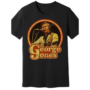 Men's Black Cotton T-Shirt Featuring George Jones - Casual Short Sleeve, Crew Neck, All-Season Wear, Machine Washable, Cotton T Shirts