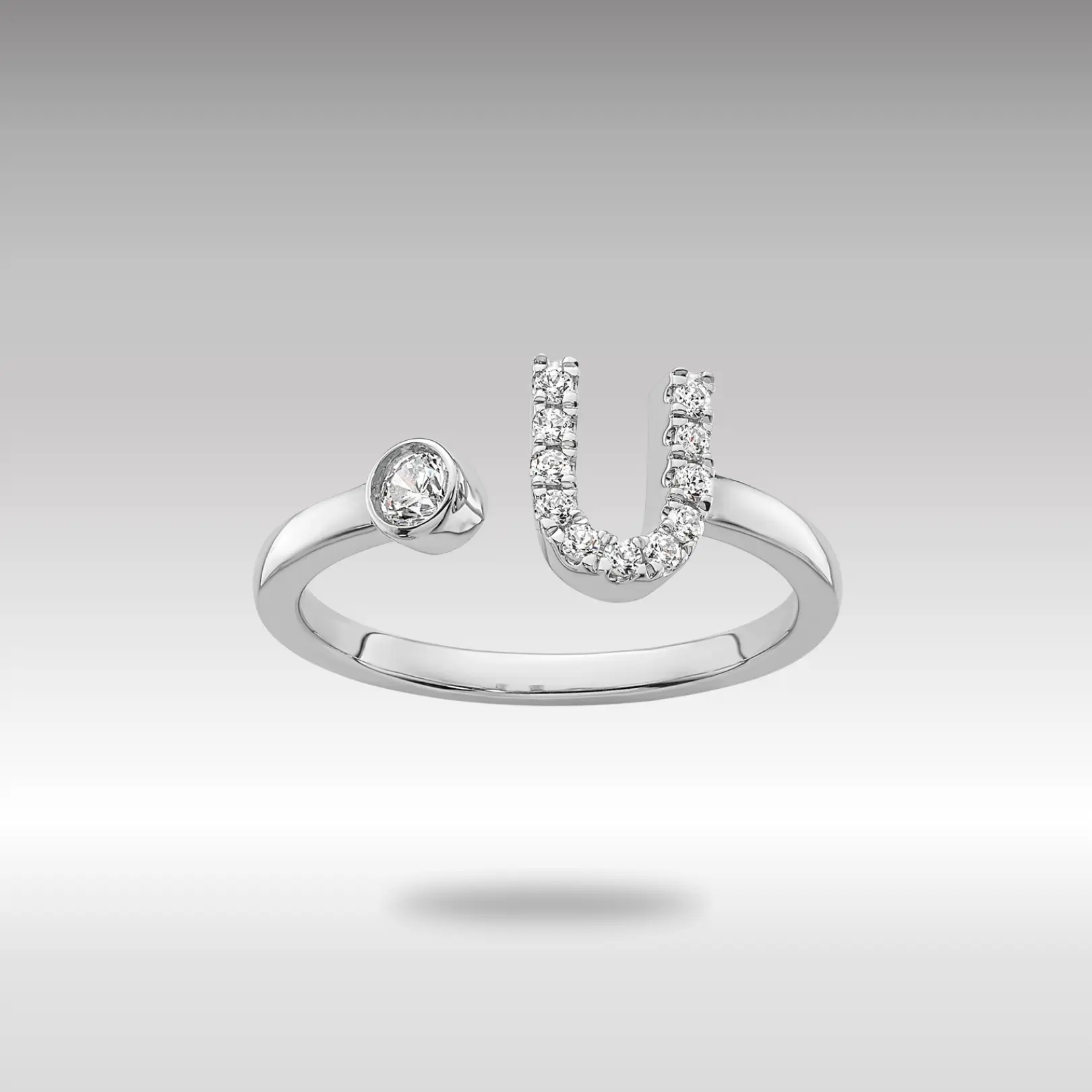White 14K Gold Lab Grown Diamond VS/SI FGH Initial U Adjustable Ring Model-RM10277U-017-WLG