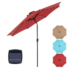 10ft Solar Polyester 32 LED Lighted Patio Umbrella with Tilt Adjustment and UV-Resistant Fabric,Red