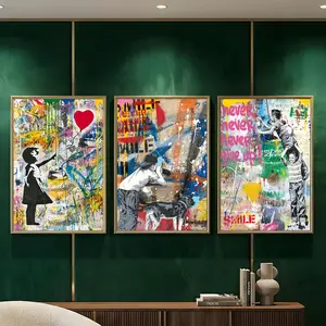 B-Banksy Street G-Graffiti Art Painting Calligraphy HD Heavy-Duty Waterproof Wrinkle-Resistant Canvas Print – Tool-Free Durable Hides Wall Flaws & Boosts Style for Living Rooms Bathrooms