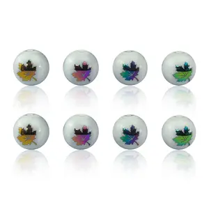 50pcs Merry Christmas Maple Flower Ceramic Beads for Jewelry Making Electroplated Hexagram Pattern Beads For DIY Handmade Crafts Jewelry Making Bracelets Necklace Christmas Birthday Gift