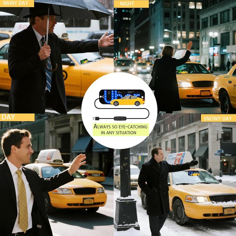 U/L Taxi Sign Light LED Decal for Car Windshield with Suction Cups USB Plug Dual-Color Conversion Scrolling Display Board Pink & Blue Light