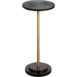 Drink Table, Small Pedestal Side Table with Wooden Carved Top for Living Room, Bedroom, Small Space,  and Black