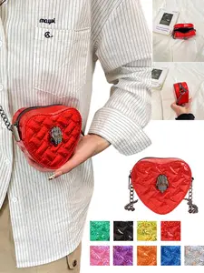 Metallic Rhombus Heart Chain Crossbody Bag, Mini Lipstick Pouch, 9 Colors Available, Ultra-Light Design, Party & Street Style