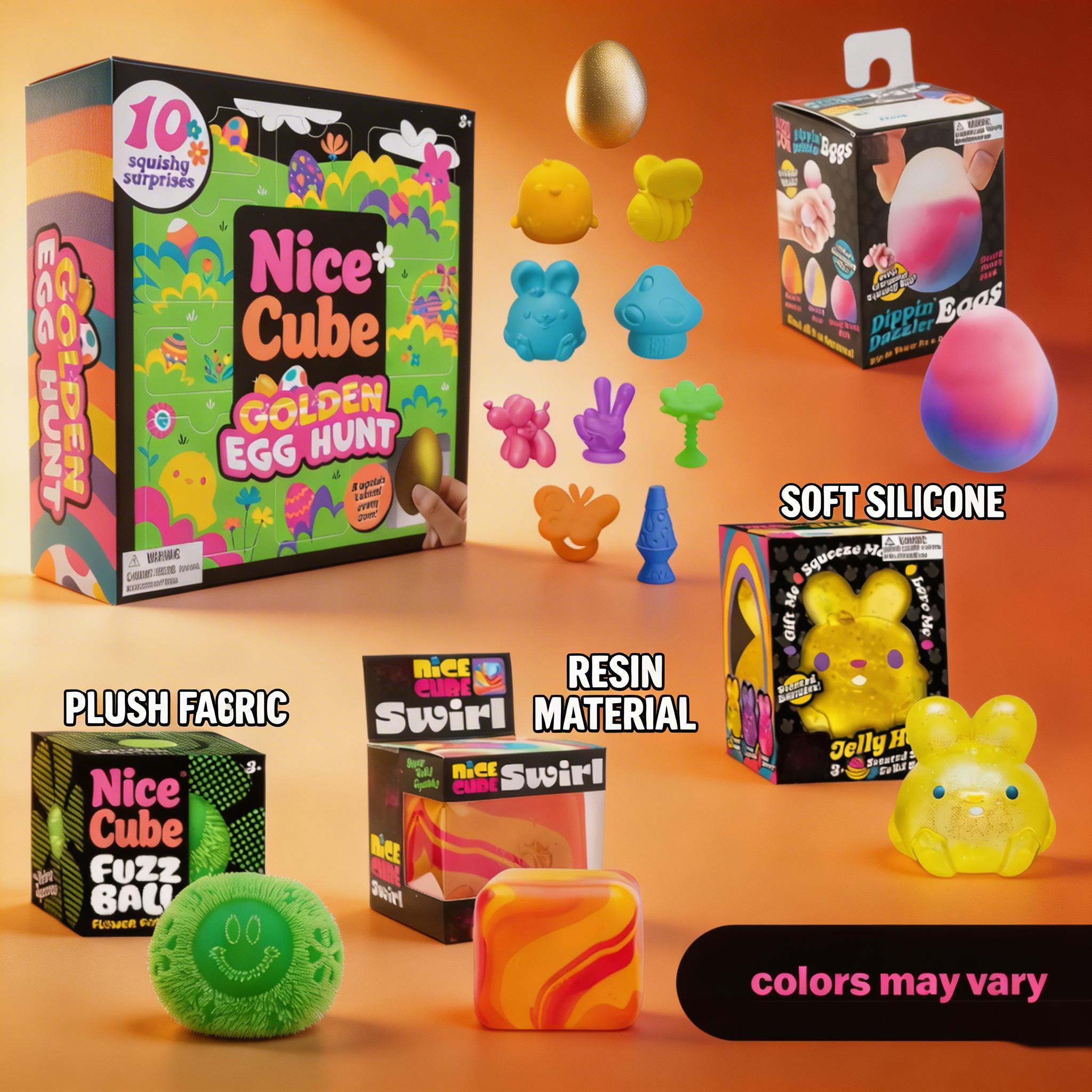 Easter Golden Egg Discovery Set – 5 Squishy Toys with Various Textures & Fillings, Ages 3+