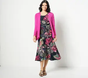 Attitudes by Renee Regular Como Jersey Midi Dress & Cardigan Set