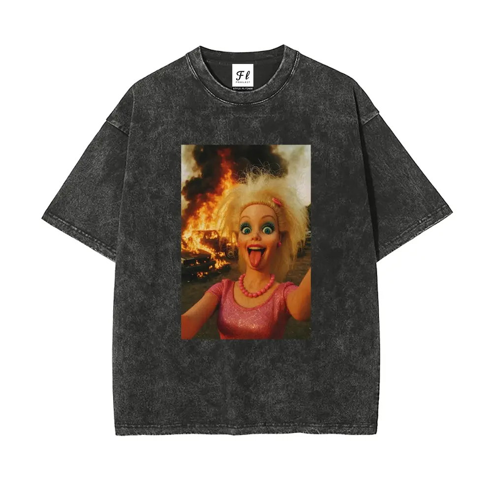 Men's Retro Graphic Short-Sleeve T-Shirt in Soft Washed Stretch Cotton, Oversized Fit for Casual Streetwear