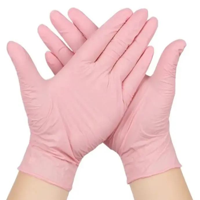 Med Mirage Disposable Large Pink Nitrile Gloves for Cleaning and Services 100PCS Box Hand Catering Comfortable