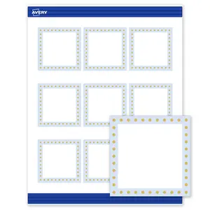 Avery Printable Square Cards, 2.5" x 2.5", Matte White, Pre-printed Blue Border/Gold Dots Design, Sure Feed Technology, Laser & Inkjet Compatible, 180 Total