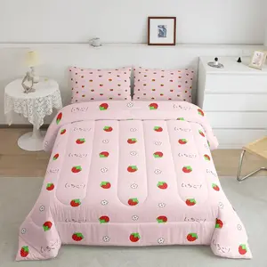 Strawberry Luxury Bedding Set,Kawaii Designer Bedding Sets,Cute Comfortable Bedding,Microfiber Bed Comforter Set,Super Soft Comforter Set, Bedroom Bedding Set, Breathable Duvet Set