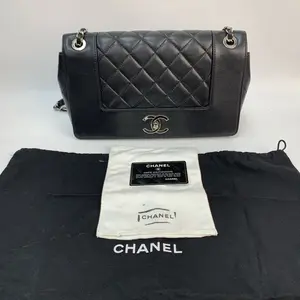 Pre-owned CHANEL LEATHER Shoulder Bags Vintage Flap Bag in Black Quilted Lambskin with Silver Hardware 【BF 12Z】KY02421