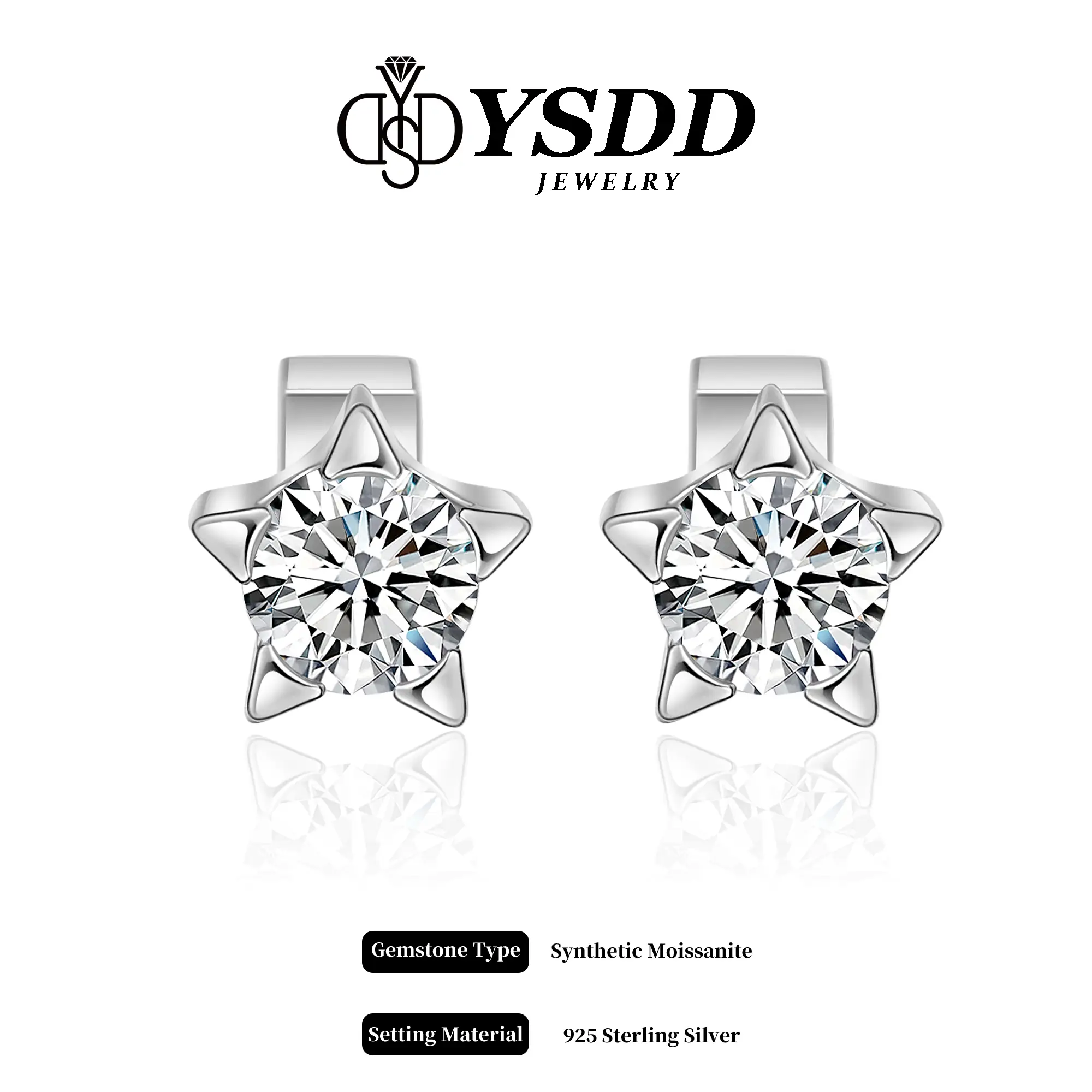 【#315 Twinkle Little Star】Star Shape Screw Back Synthetic Moissanite Earrings in 925 Sterling Silver 1/2-1/3Carat Each