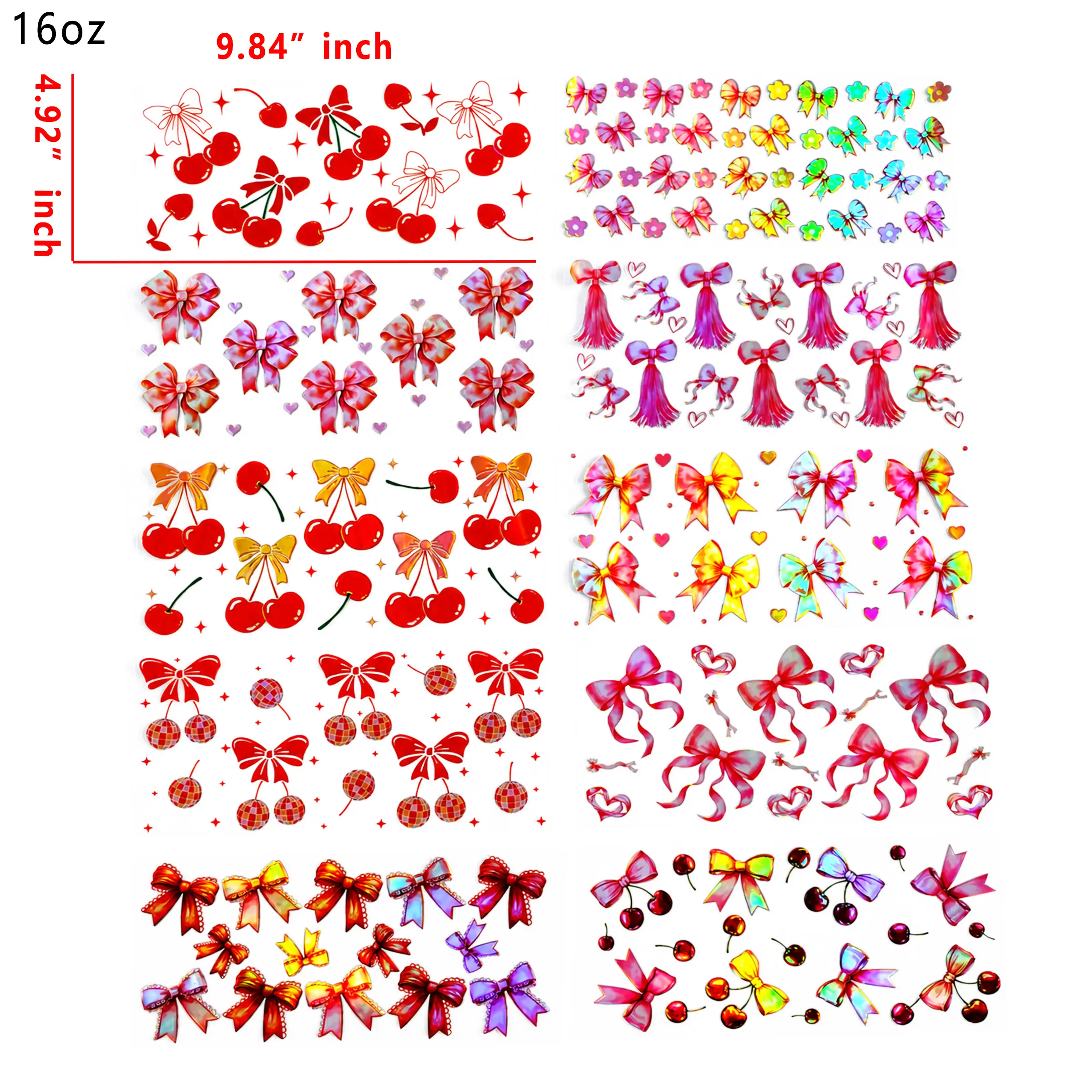 F Box 10 PCS Holographic UV DTF Cup Wraps for 16OZ Tumblers Waterproof Acrylic Wraps for Cups Glasses &Smooth Objects Vivid Colors Strong Adhesion CustomizableStickers Decal Sticker Art Crafts Kit