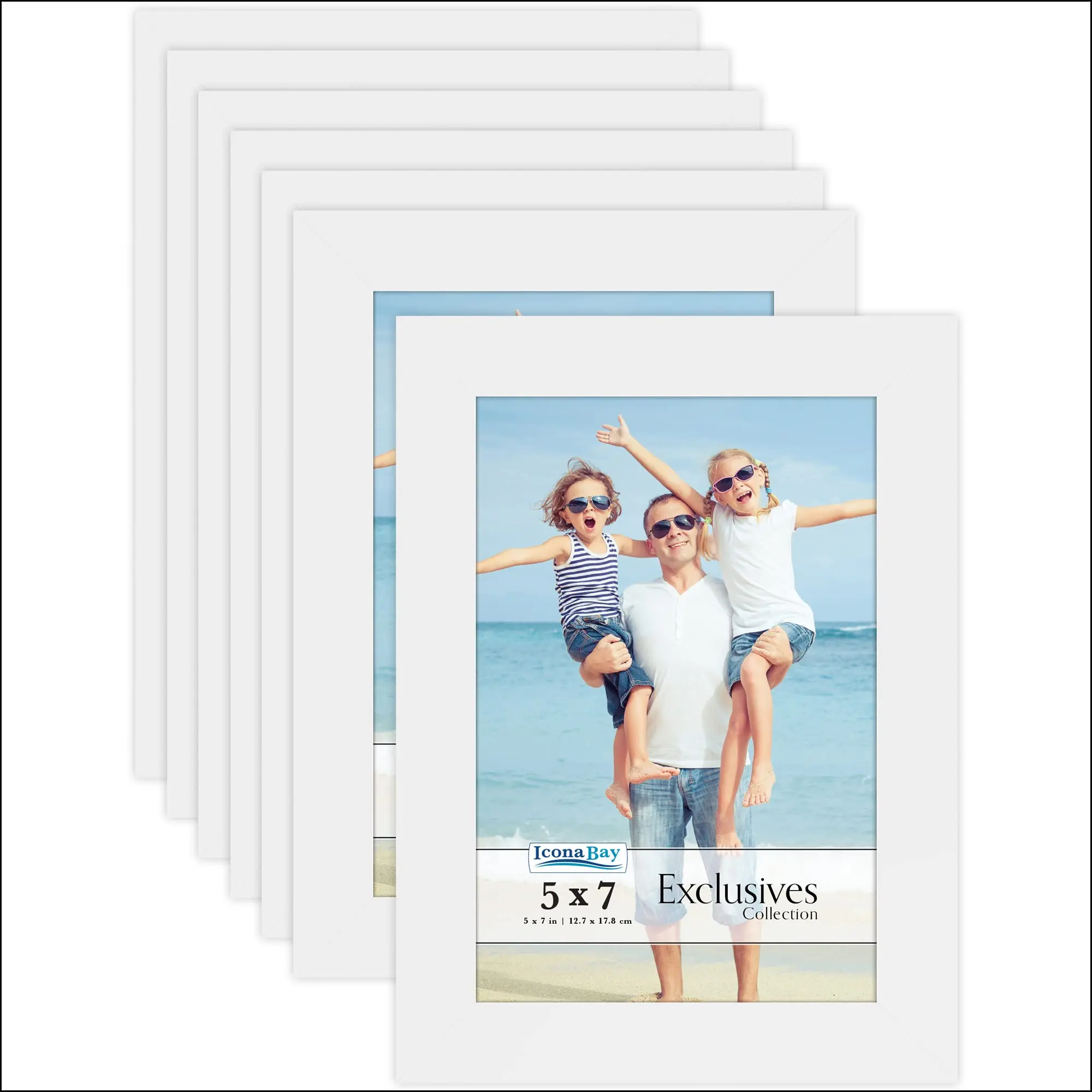 Icona Bay Exclusives Collection 5x7 White Photo Frames (12 Pack) - Sturdy MDF Wood Composite with Glass, Modern Secure Easel Back, Wall Mount or Table Top Display for Artwork, Ideal Home Decor Gifts