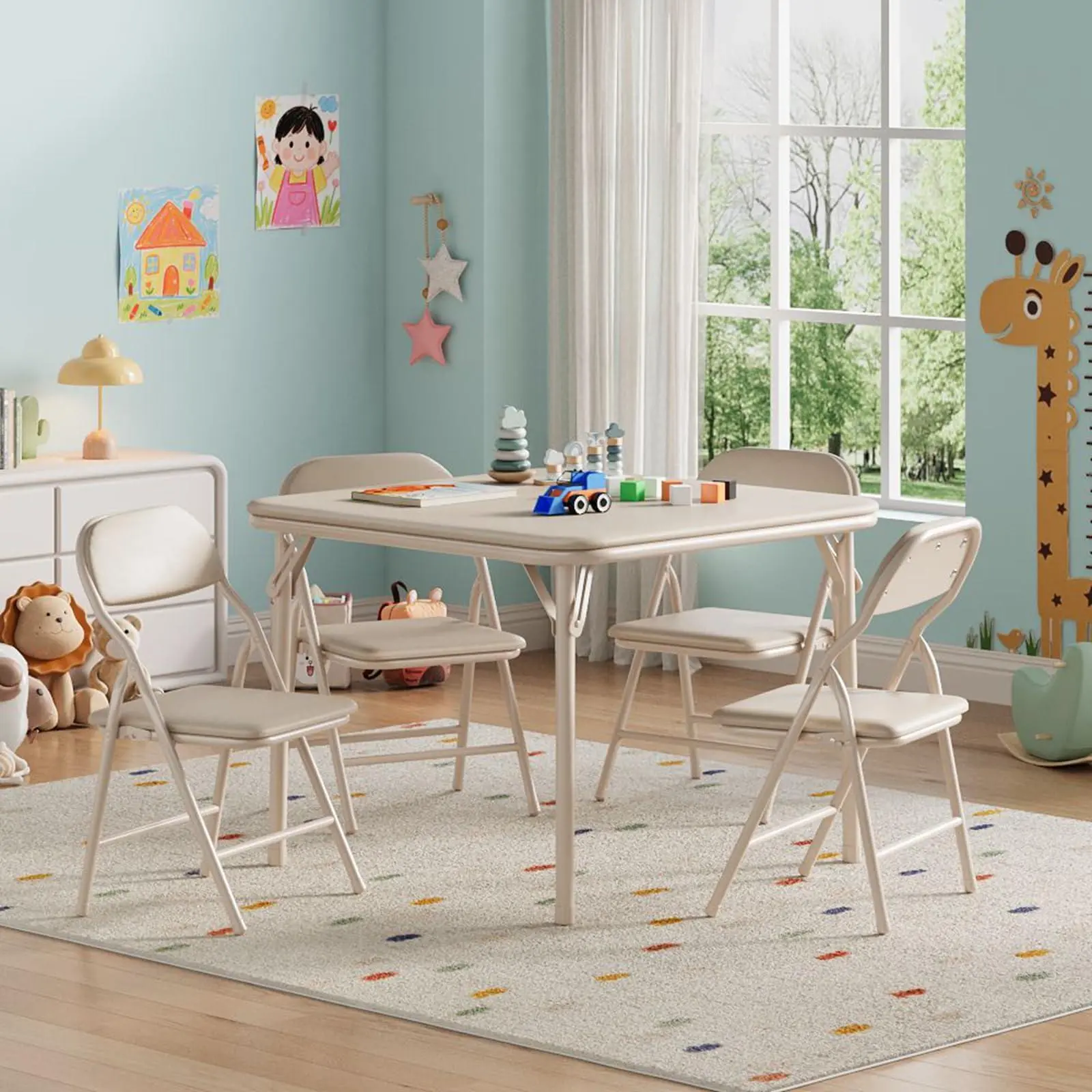 Gaomon 5-Piece Folding Table & Chairs Set - Metal Frame, PU Leather, Pre-Assembled 4-Seat Family Furniture with Rounded Edges, Waterproof, Easy to Clean for Outdoor Patio, Girls, Boys, Children, Folding Table And Chairs