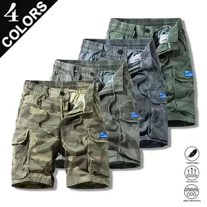 Clean Gent men’s drawstring elastic-waist camouflage cargo shorts, breathable cotton fabric, regular fit for casual comfort in summer, versatile everyday bottoms, machine washable