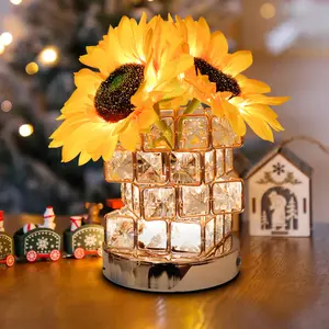 Sunflower Crystal Night Light LED Rose Desktop Ornament Room Bedroom Decoration Table Lamp Atmosphere Thank You Gift dimmable tablelamps stylish color lighting