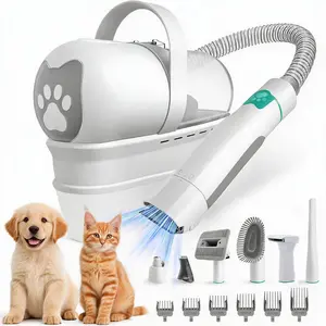7-in-1 Pet Hair Vacuum Trimmer for Small Medium Dogs & Cats, Portable Dog Grooming Kit with 6 Guide Combs, 1L Capacity Dust Cup