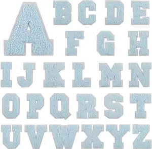 Chenille Letter Patch,Letter Patch Iron on,Chenille Iron on Varsity Letter Patch,26Pcs Chenille Varsity Alphabet A-Z Patch Patches for Jackets,DIY Supplies Cyan